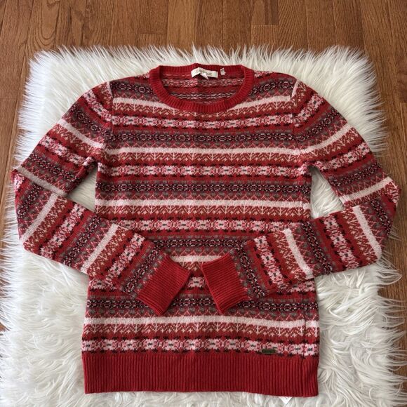 Barbour Fair Isle Knit Sweater Womens XS Nordic Red Wool Cashmere Crewneck Italy - Picture 1 of 10